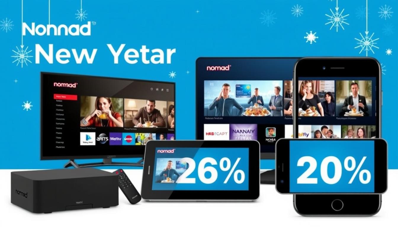 Blog 1 Nomad IPTV New Year Deals 2026 promotional banner showing streaming devices and discount offers